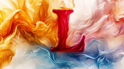 Red letter L in swirling colorful smoke.