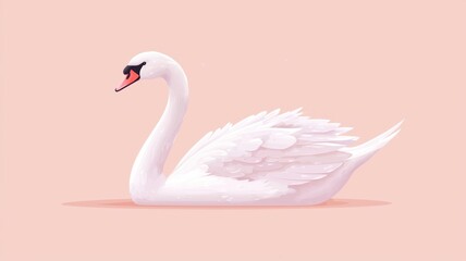 Discover the graceful elegance of a serene swan gliding on a soft pink background