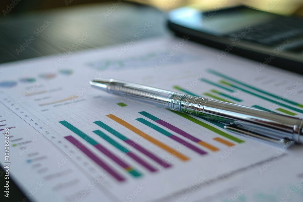 Poster Silver Pen Resting on a Bar Graph on a White Paper