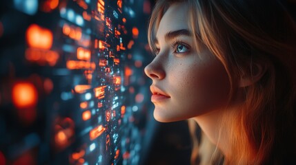 A virtual assistant avatar focuses on social media management amidst a vibrant digital backdrop