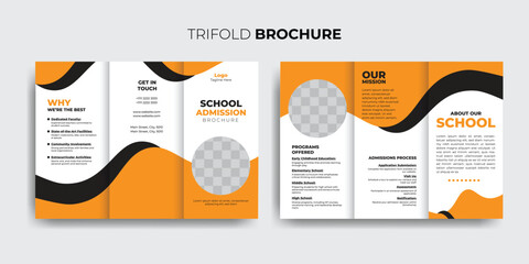 School admission trifold brochure template, Back to school education trifold brochure.