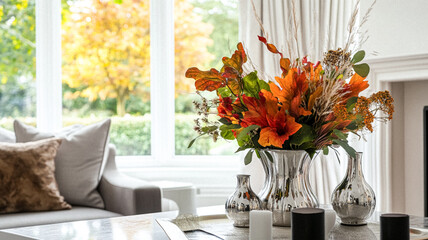 Beautiful autumn flowers bouquet, autumnal botanical home decor and floral arrangement, English countryside style and florist design for floral shop, flower arranging workshop or classes idea