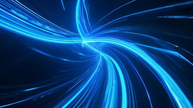 Fast hyperspeed FPV footage: The camera flies through a blue tunnel with streaks of light.