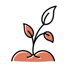 A drawing of a plant with a stem and leaves. The drawing is in black and red. The plant is small and has a lot of leaves © KATERINA.AI
