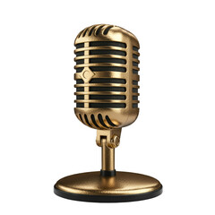 Golden Retro Microphone isolated on transparent background, PNG.