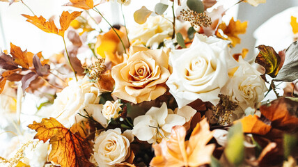 Beautiful autumn flowers bouquet, autumnal botanical home decor and floral arrangement, English countryside style and florist design for floral shop, flower arranging workshop or classes idea