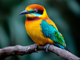 Fototapeta premium Vibrant Bird Perched on a Branch: A Stunning Display of Nature's Colors