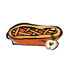 Apple pie doodle drawing, sketch style vector illustration, isolated on a white background