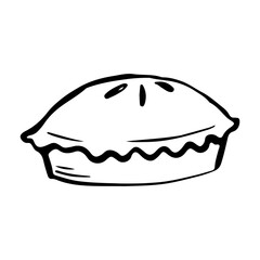 Pie simple drawing, sketch style vector illustration, engraving, black line on a white background