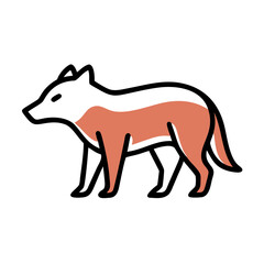 A cartoon drawing of a fox with a red tail. The fox is walking on a white background