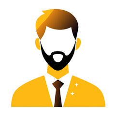 A man with a beard and a yellow shirt and a black tie. He is wearing a tie and has a beard