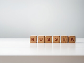 Russia word on wooden cubes on clear. Politics concept.