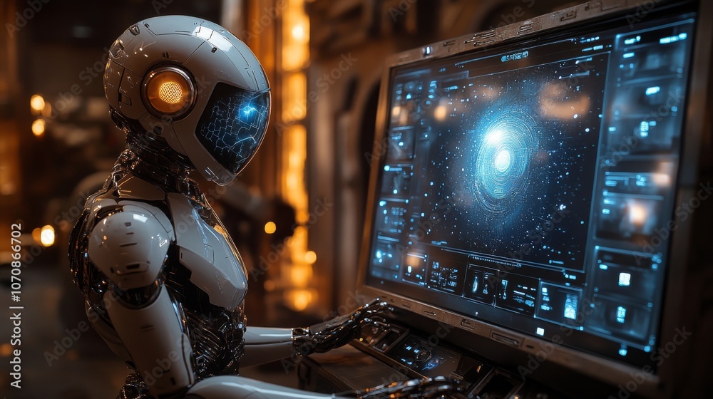 Poster a sleek hologram of an ai assistant navigating advanced technology in a futuristic setting