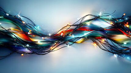 Colorful lights twist together in an artistic display on a smooth blue background during a creative design showcase