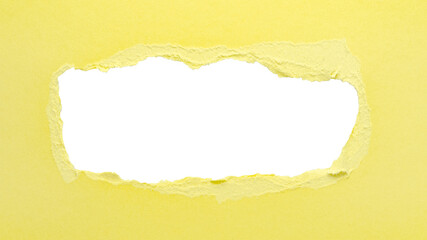 Yellow torn paper or cardboard message backdrop with rough edges and blank copy space for text in the middle, png template on transparent background design element