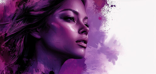 Fototapeta premium Stunning portrait of a woman with a colorful artistic background showcasing her profile