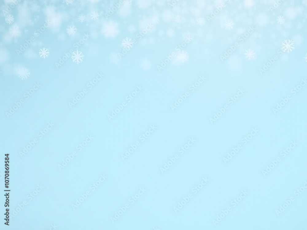 Poster A light blue background features snowflakes gently falling towards a horizontal banner with empty copy space for festive messages