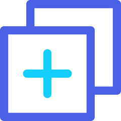 Bright Blue and White Icon Featuring Two Overlapping Squares With a Plus Sign in the Center, Symbolizing Addition or Enlargement