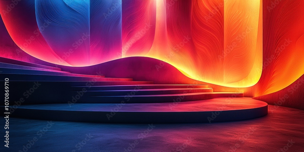 Poster Abstract Colorful Background with Curved Steps and Glowing Walls