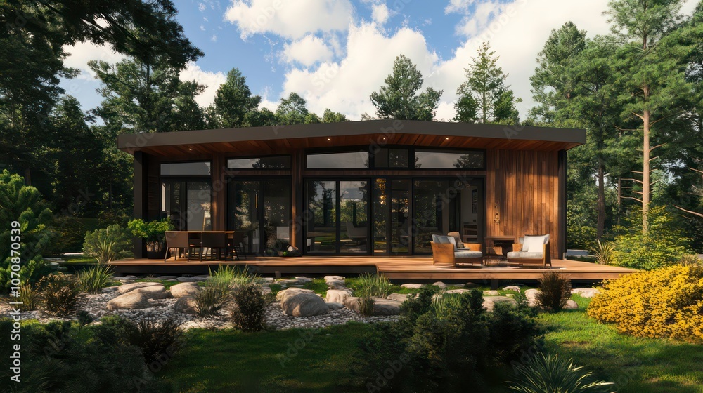 Poster Modern smart home with large windows and a simple design.
