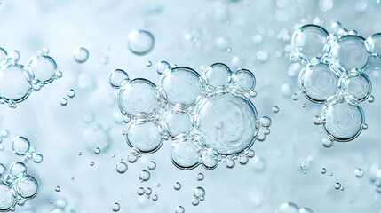 Close-up of sparkling bubbles suspended in clear liquid, creating an abstract and dynamic background with natural elegance and fluidity.