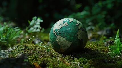 Green Earth Globe on Mossy Ground
