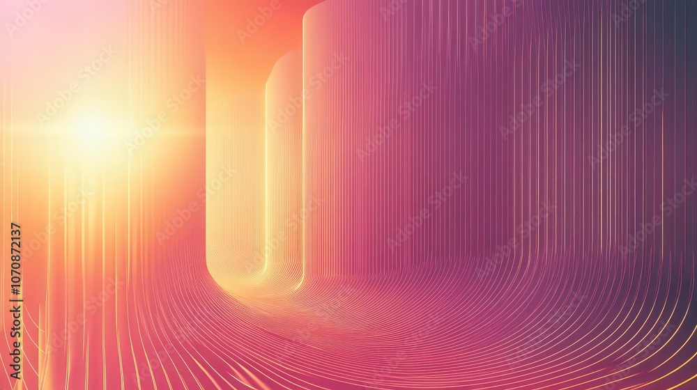 Poster abstract digital landscape with soft curves and warm light effects.