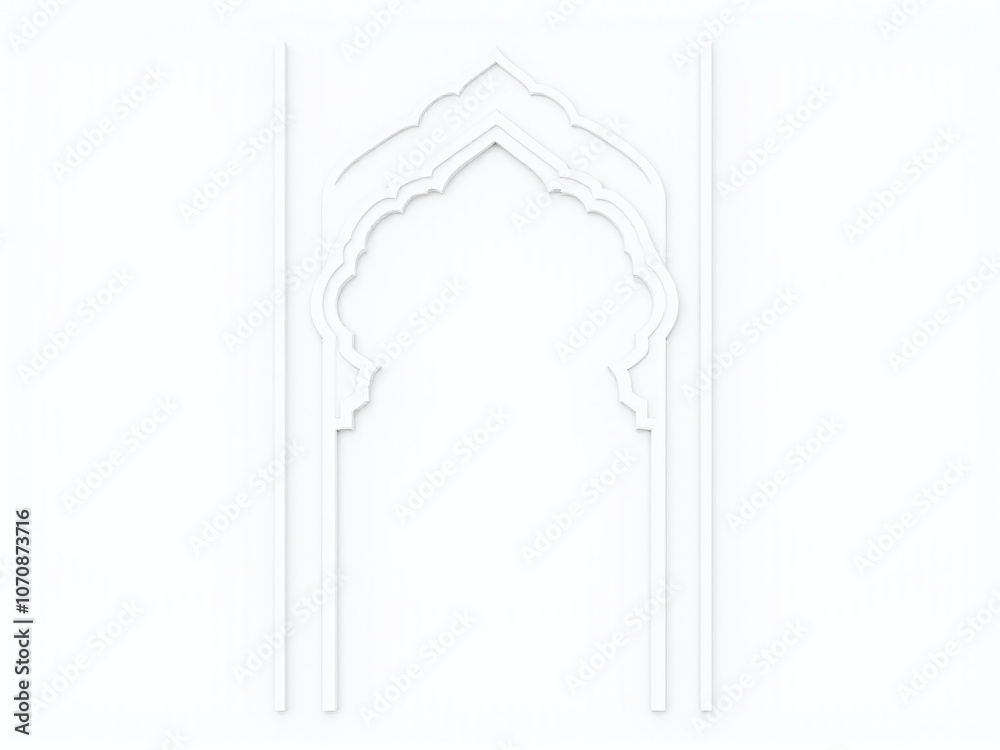 Poster A simple Islamic design featuring an Indian arch Arab line frame and Ramadan ornament in a bright isolated setting on a white background