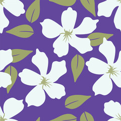 Flower garden wallpaper design vector prepared for textile printing. Seamless floral pattern with abstract hand drawn flower and leaf background elements in purple