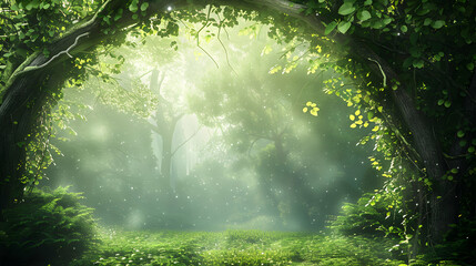 Fototapeta premium Green Vegetation Archway in Tranquil Woodland Setting 
