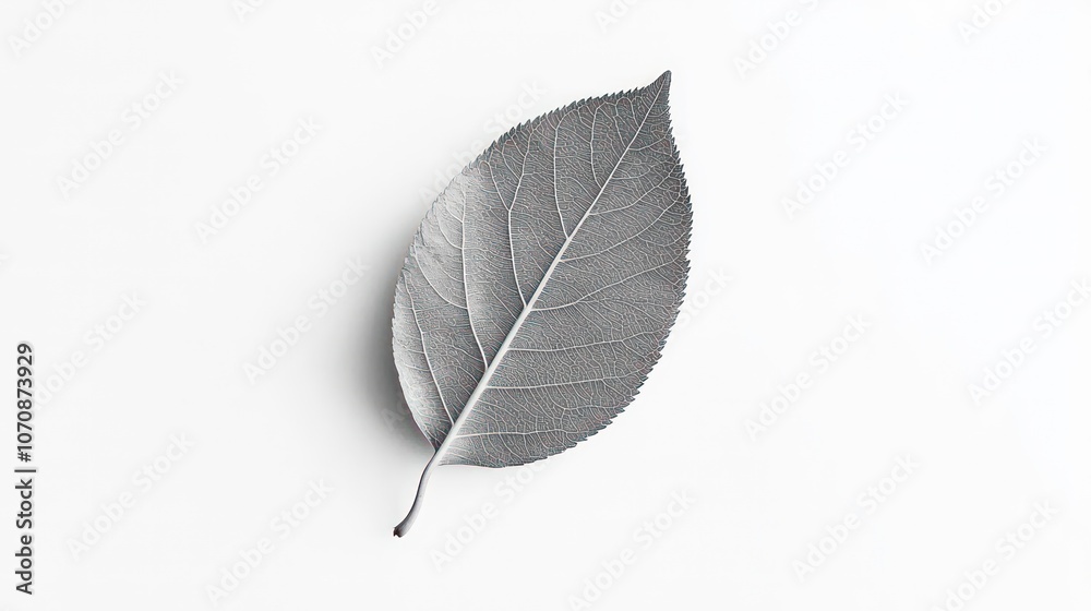 Poster minimal foliage design with a single leaf against a white background, minimalist style