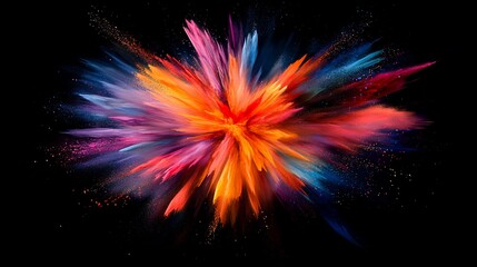 Vibrant colorful explosion of powder on a black background.