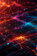Fototapeta premium Futuristic Data Network in a Vibrant Digital Landscape, generative ai illustration