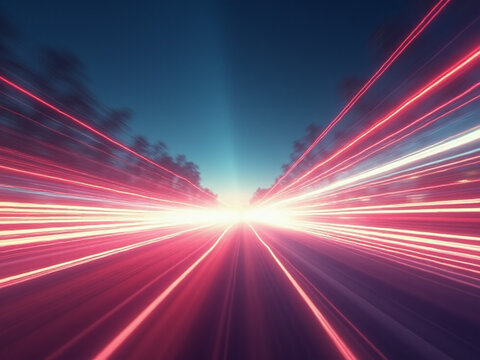 A vibrant light trail radiates in pastel hues showcasing rapid energy and movement with a nostalgic flair against a horizontal template backdrop