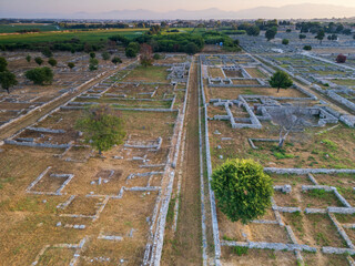 Aerial view of the Archaeological Park of Paestum. 
