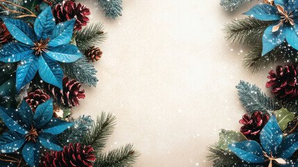 Elegant Blue Floral Christmas Border Design