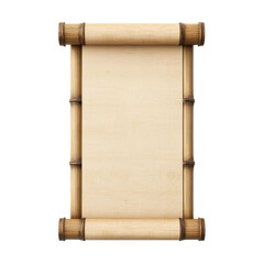 Blank bamboo scroll framed with wooden rods, representing simplicity and traditional Asian documentation style. Isolated on transparent background, png.