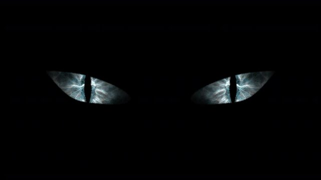 Electric and terrifying, white, cat-like gaze.