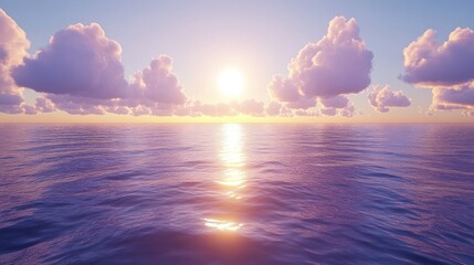 A scenic view of the sunset over the ocean with pink clouds.