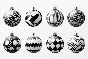 A set of nine Christmas ornaments on a white background, great for holiday decoration or gift wrapping