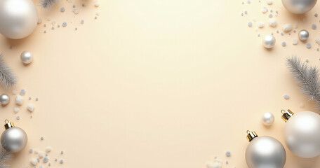 Obraz premium Beige backgrounds paired with silver elements feature in Christmas decor and wide banners suitable for websites and New Year backdrops