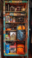 Obraz premium A Well-Organized Cabinet Filled with Travel Essentials and Souvenirs