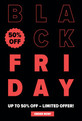 Black Friday Poster with Bold Minimalist Neobrutalism Style - Up to 50% Off