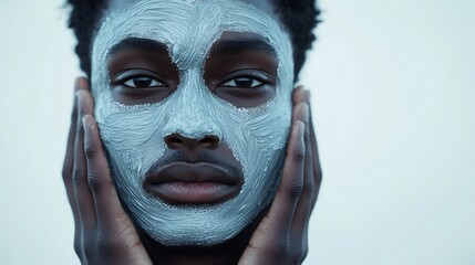 Obraz premium Young man applying clay mask, close-up of skincare treatment