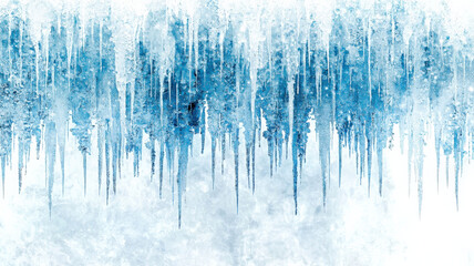 A hanging icicle texture with layered, slightly transparent icicles, frosty blue tint, and a natural shine, evoking a wintery icicle wall.