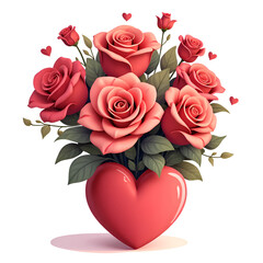 Embrace the beauty of affection through a heartfelt arrangement of red roses in a symbolic heart shaped vase, digital illustration of romantic still life concept.