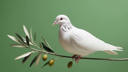 Obraz premium White dove with an olive branch, symbolizing peace. isolated on a solid chromakey background.