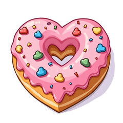 Celebrate sweet love with a heart shaped donut adorned in colorful sprinkles and icing, digital illustration of food art concept.