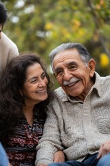 Fototapeta premium Smiling elderly man and woman enjoying quality time outdoors