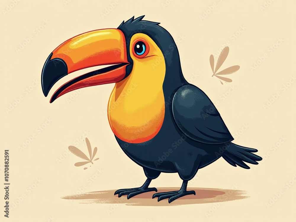 Aufkleber Colorful toucan character on a flat simple design with distressed print details and solid background suitable for t shirt printing